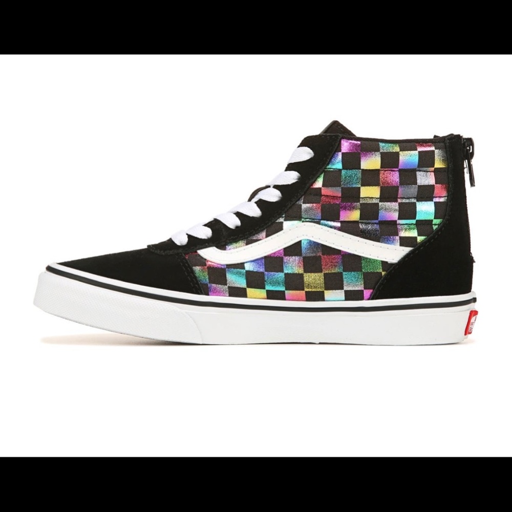 Rainbow checkered high top vans